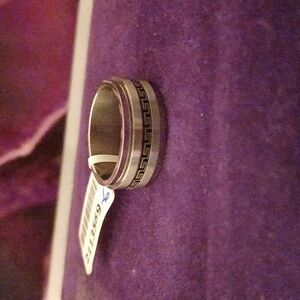 2113569-6.  Unisex Stainless Spinner Ring-Greek Design
